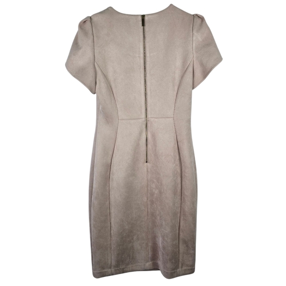 NWOT Calvin Klein Faux-Suede Tulip Sleeve Sheath Dress Light Pink Size 8 Bodycon - Picture 2 of 16